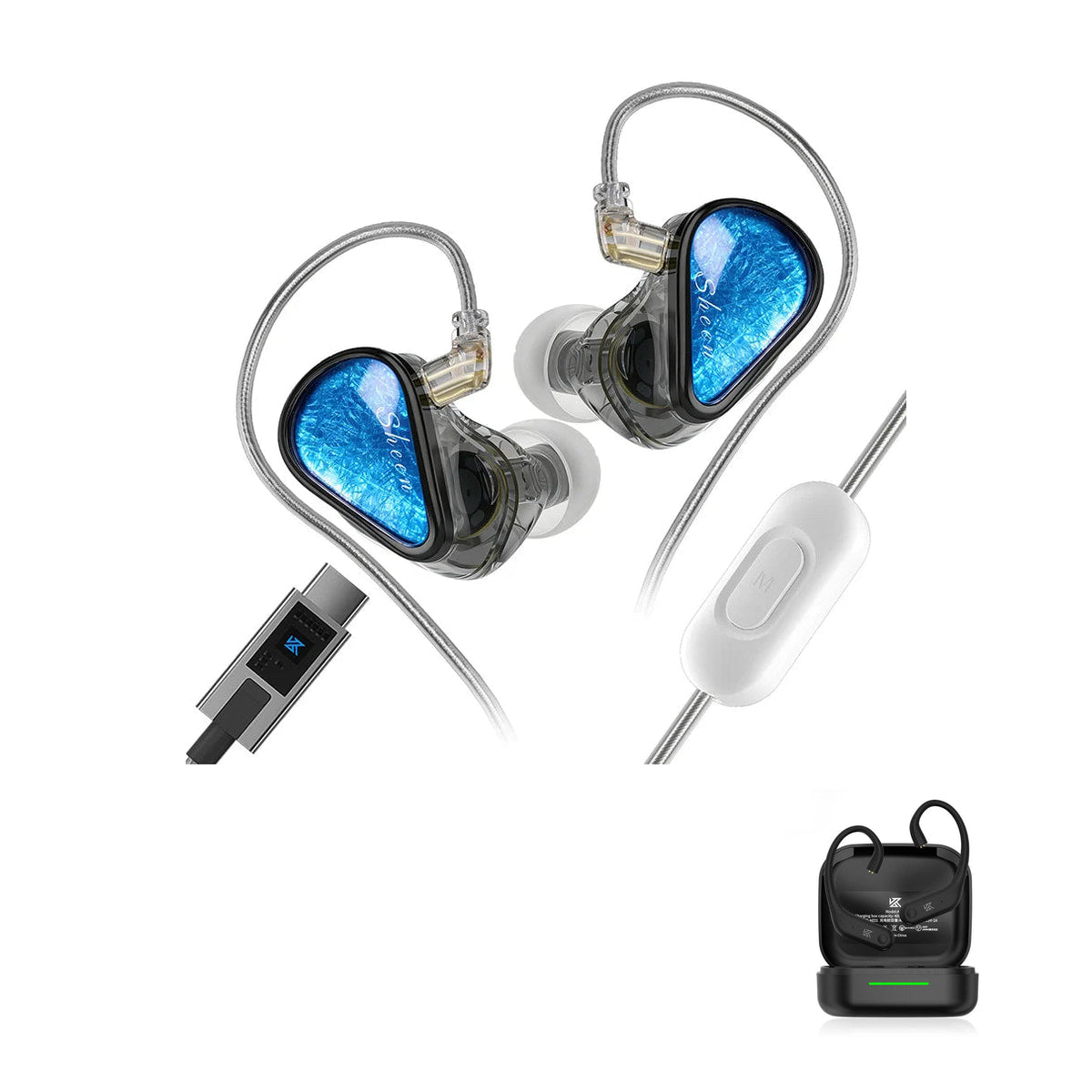KZ Sheen — Hi-Fi IEM with Dual Dynamic Drivers with KZ AE01 Bluetooth adapter — Black / USB-C (With Mic) / With Bluetooth