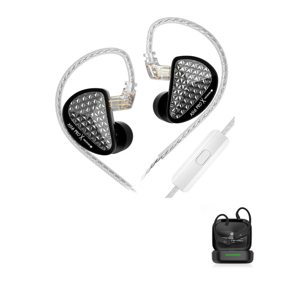 KZ AS16 PRO X - 16 Drivers IEM Earphones with KZ AE01 Bluetooth adapter — Black / Mic / With Bluetooth