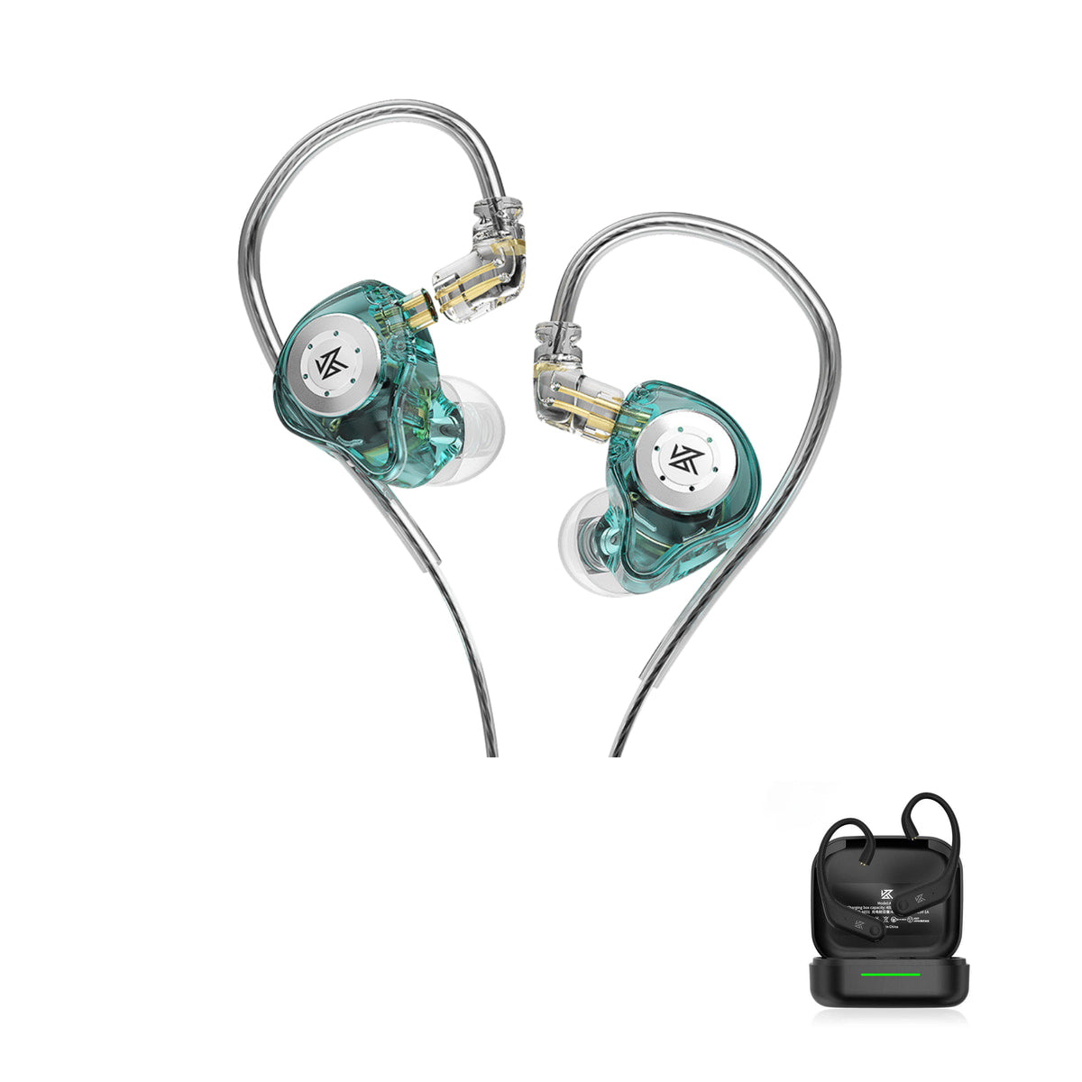 KZ EDX PRO - Dynamic Driver IEM Earphones with KZ AE01 Bluetooth adapter — Cyan / No Mic / With Bluetooth