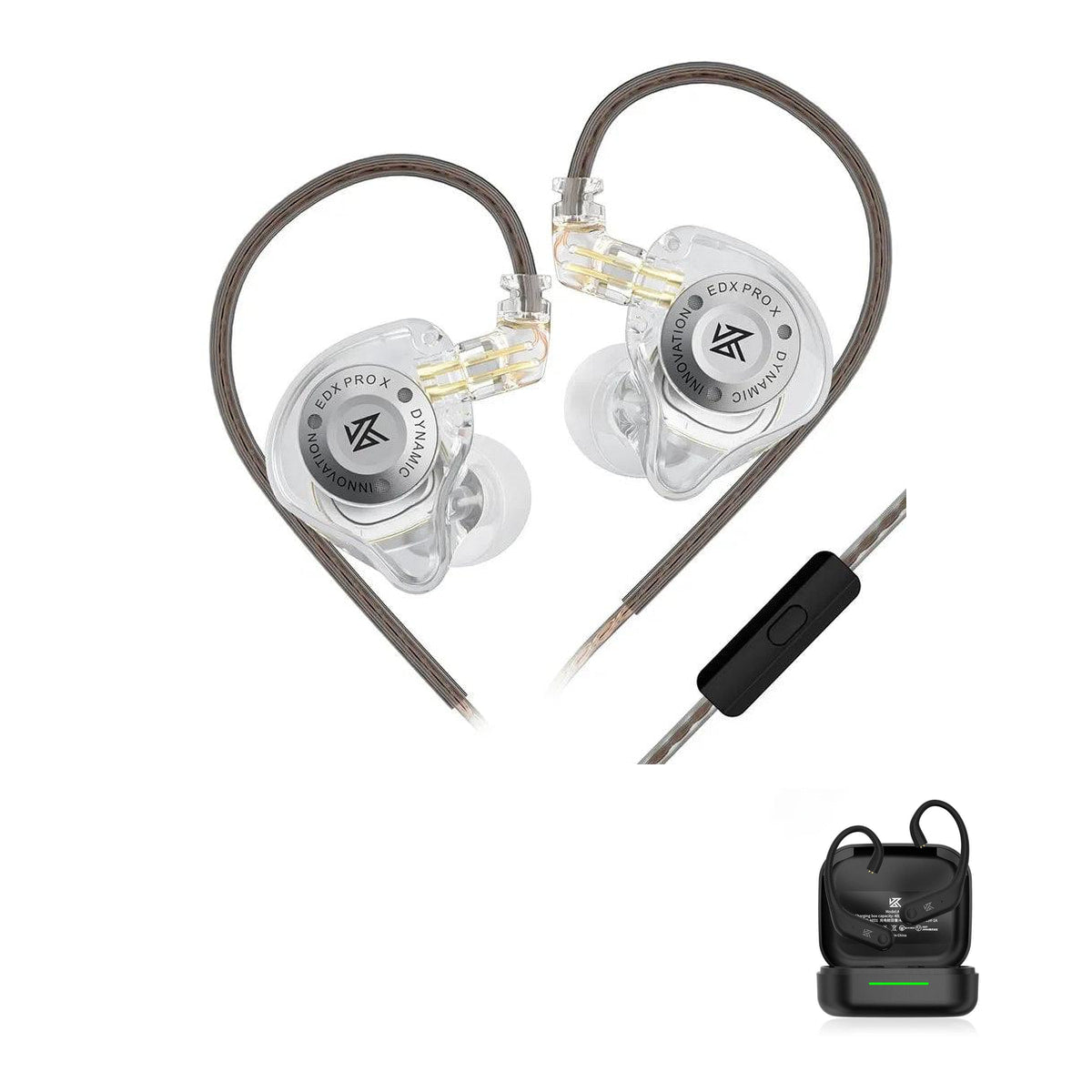 KZ EDX PRO X - Dynamic Gaming Earphones with KZ AE01 Bluetooth adapter — Clear / Mic / With Bluetooth