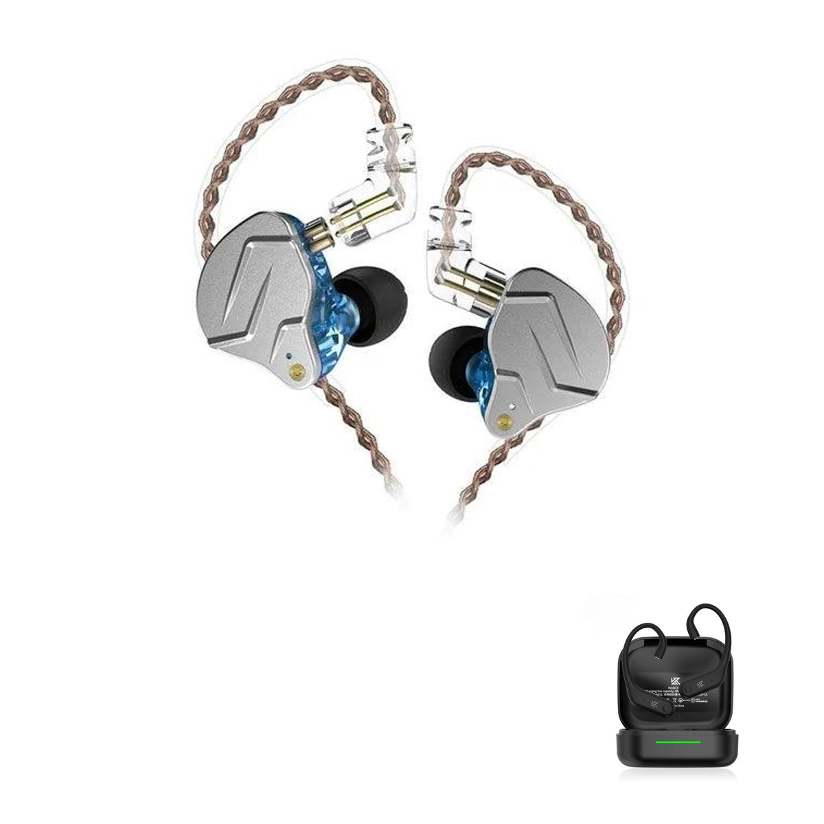 KZ ZSN PRO - Dual Driver IEM Earphones with KZ AE01 Bluetooth adapter — Blue / No Mic / With Bluetooth