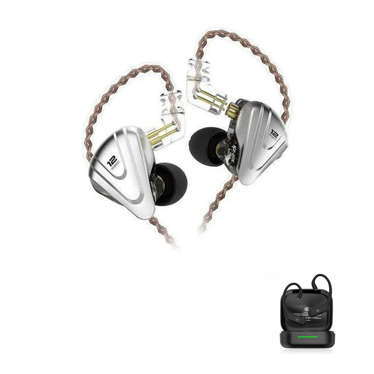 KZ ZSX - 12 Drivers IEM Earphones with KZ AE01 Bluetooth adapter — Black / No Mic / With Bluetooth