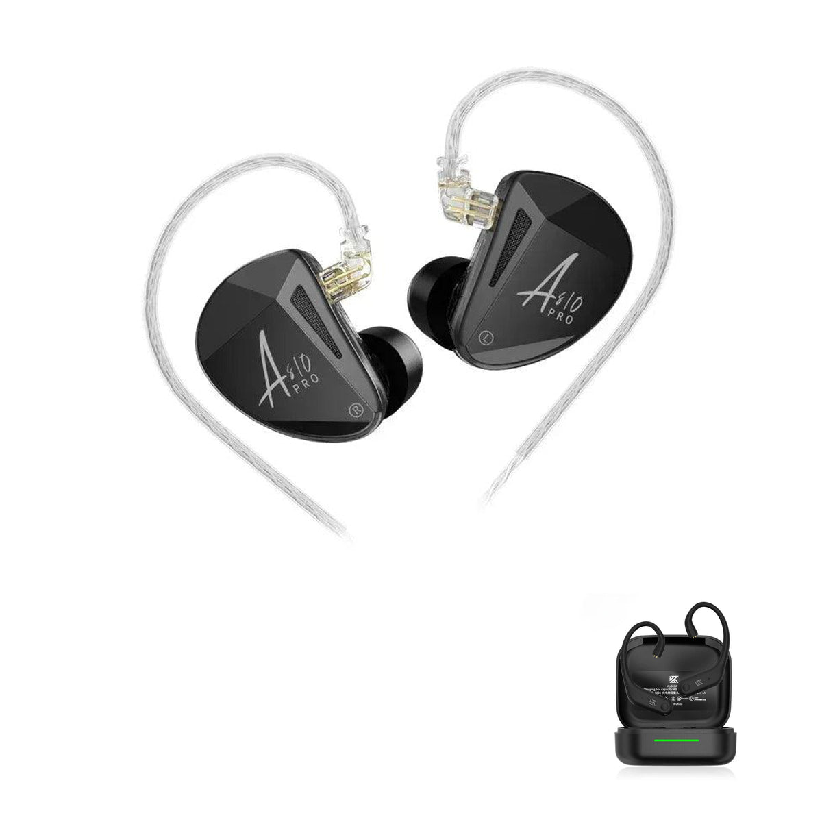 KZ AS10 PRO – 10 Drivers Professional Earphones with KZ AE01 Bluetooth adapter — No Mic / With Bluetooth