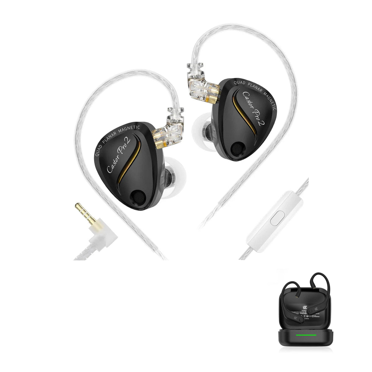 KZ Castor Pro 2 - Planar Hybrid In-Ear Monitors with KZ AE01 Bluetooth adapter — Black / Mic / With Bluetooth