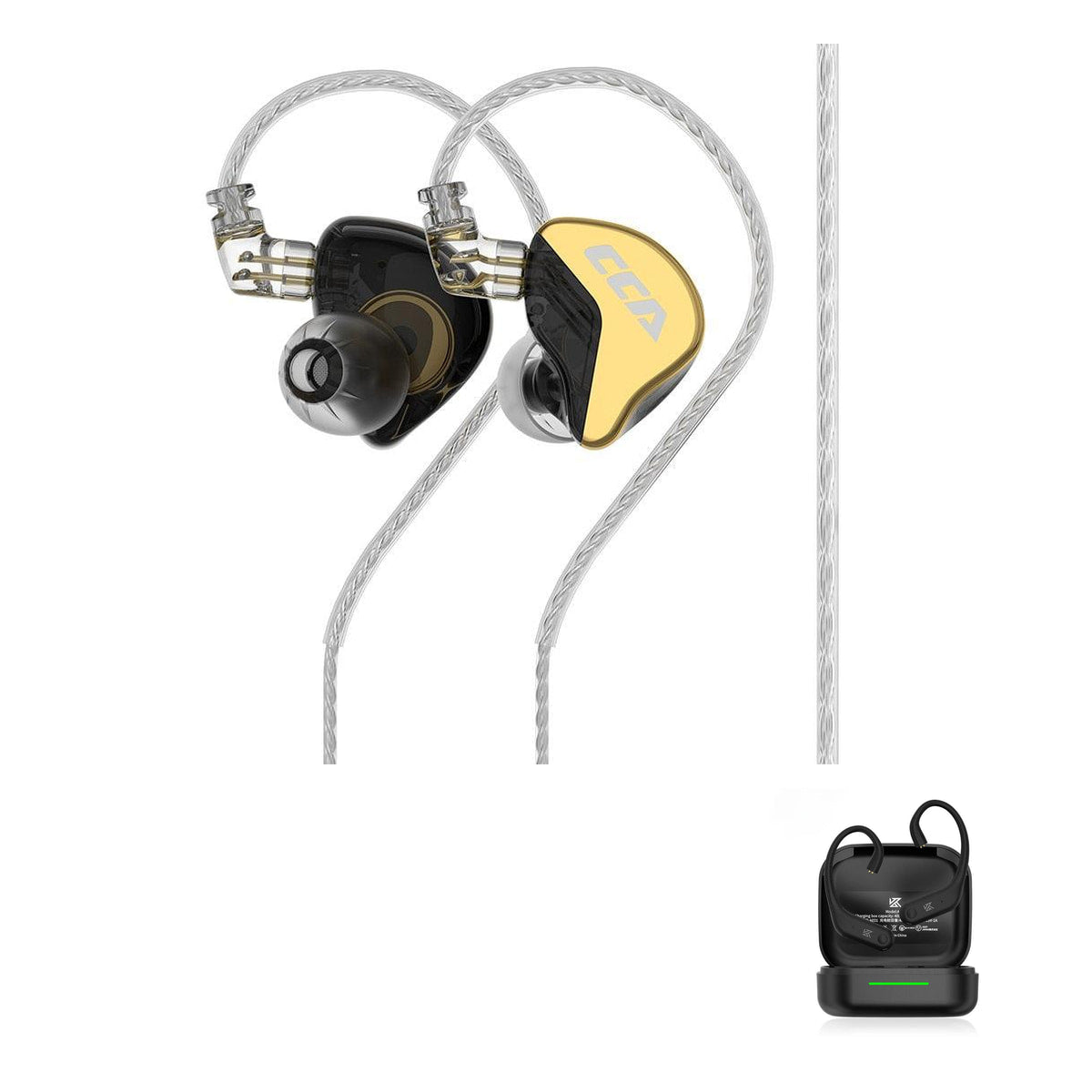 CCA CRA + - Dual Driver IEM Earphones with KZ AE01 Bluetooth adapter — Gold / No Mic / With Bluetooth