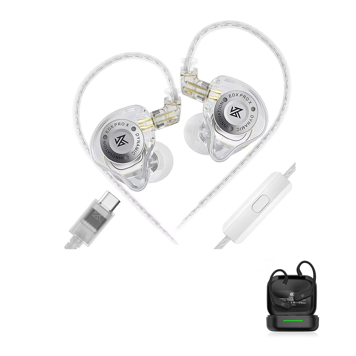 KZ EDX PRO X with KZ AE01 Bluetooth adapter — Clear / USB-C (With Mic) / With Bluetooth
