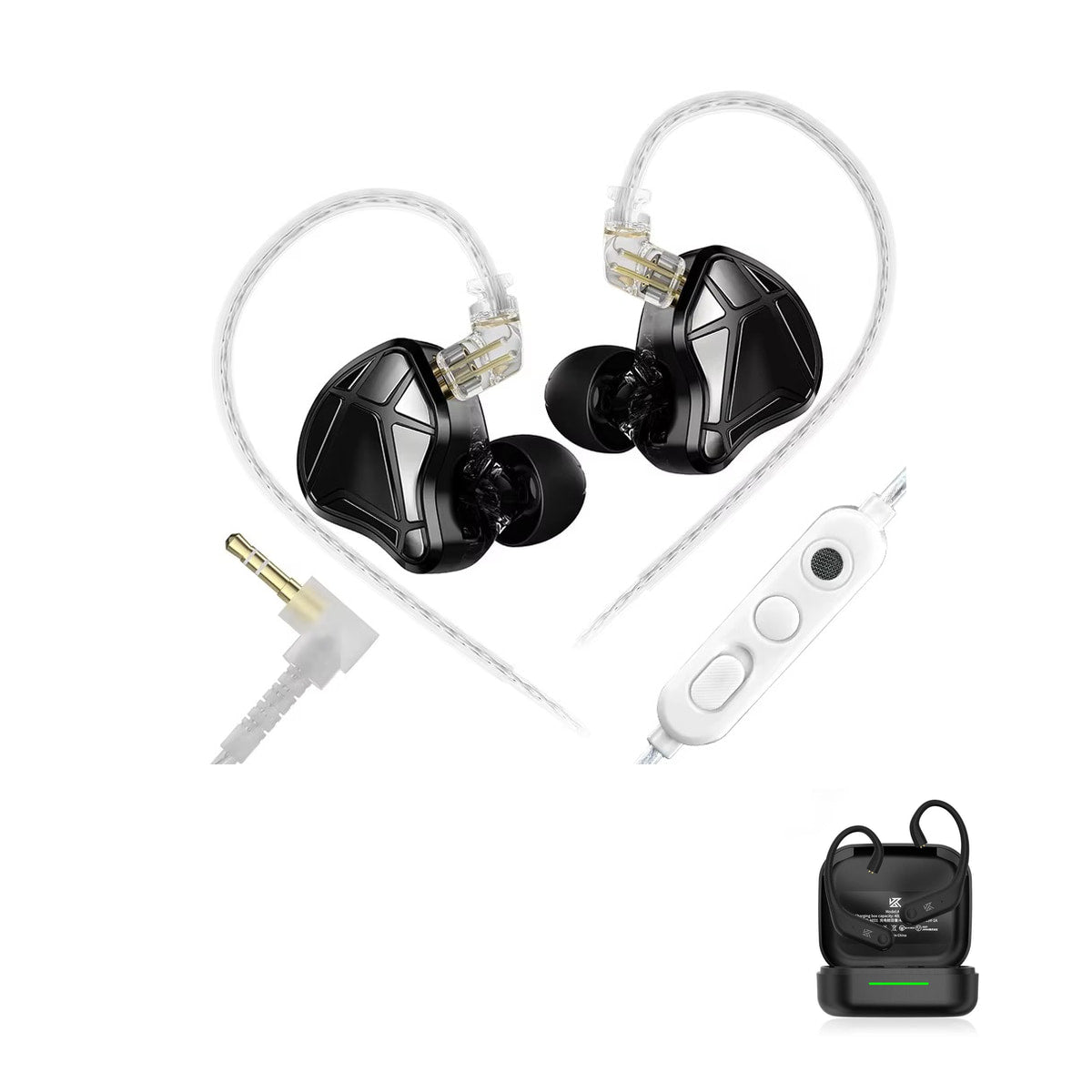 KZ Axas Gaming Earbuds — In-Ear Gaming Earphones with KZ AE01 Bluetooth adapter — Black / Mic / Bluetooth