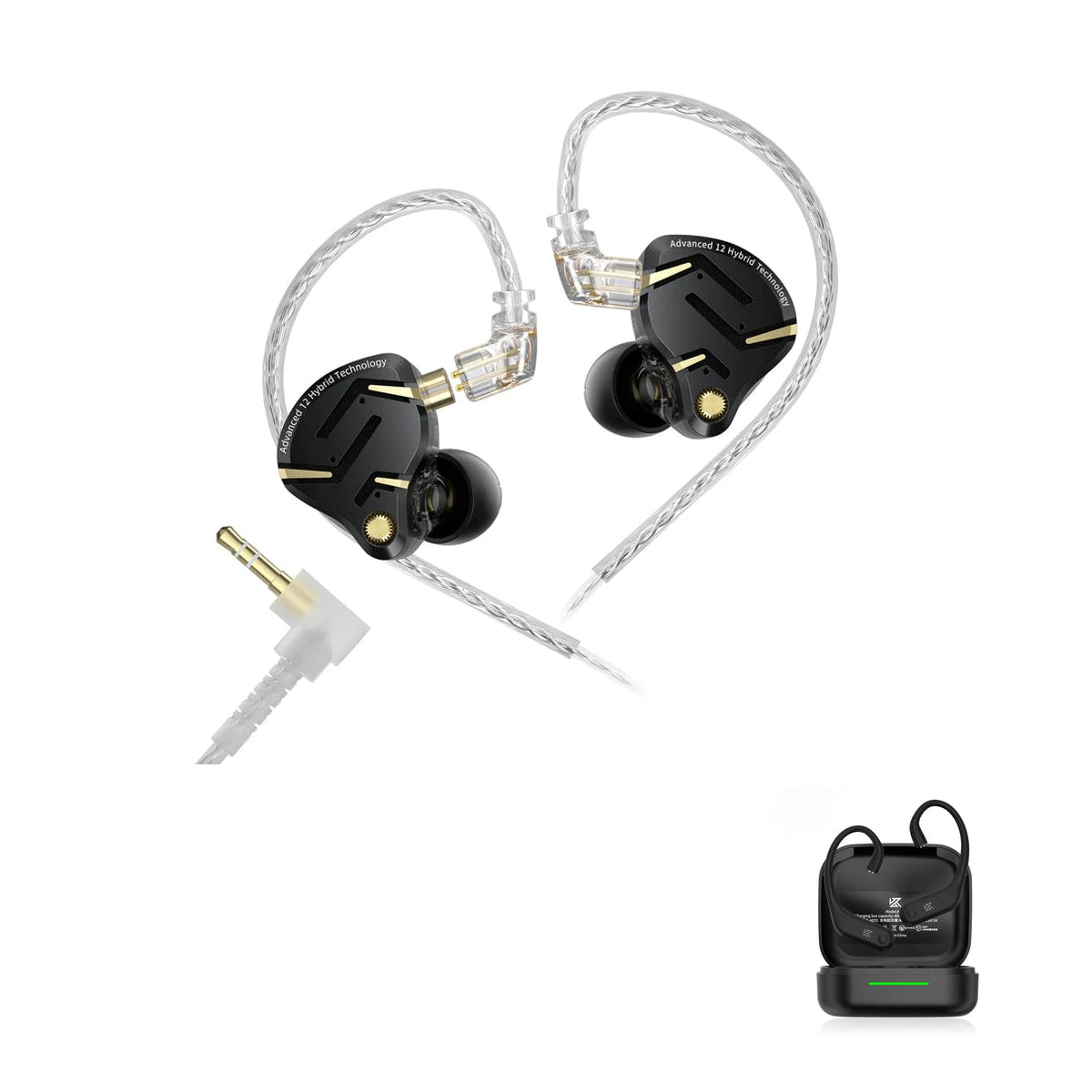 New KZ ZS12 PRO 2 - 12 Drivers HiFi Premium with KZ AE01 Bluetooth adapter — Black / No Mic (3.5mm) / With Bluetooth