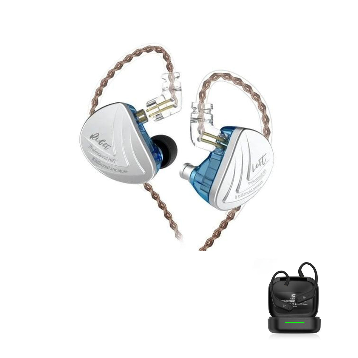 KZ AS16 - 16 Drivers IEM Earphones with KZ AE01 Bluetooth adapter — Blue / No Mic / With Bluetooth, Blue / Mic / With Bluetooth