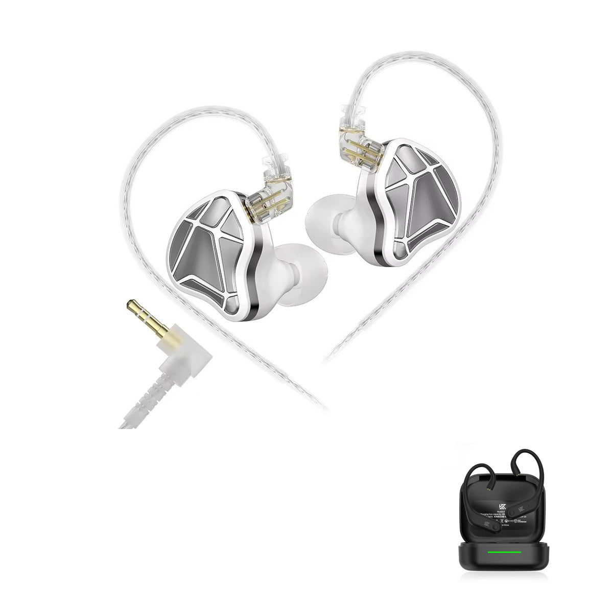 KZ Axas Gaming Earbuds — In-Ear Gaming Earphones with KZ AE01 Bluetooth adapter — White / No Mic / Bluetooth