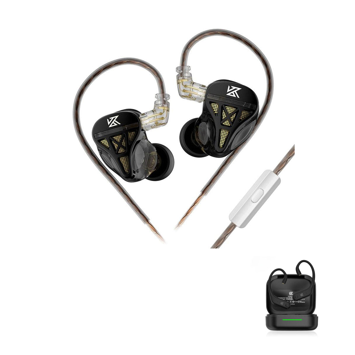 KZ DQS - Dynamic Driver IEM Earphones with KZ AE01 Bluetooth adapter — Black / Mic / With Bluetooth