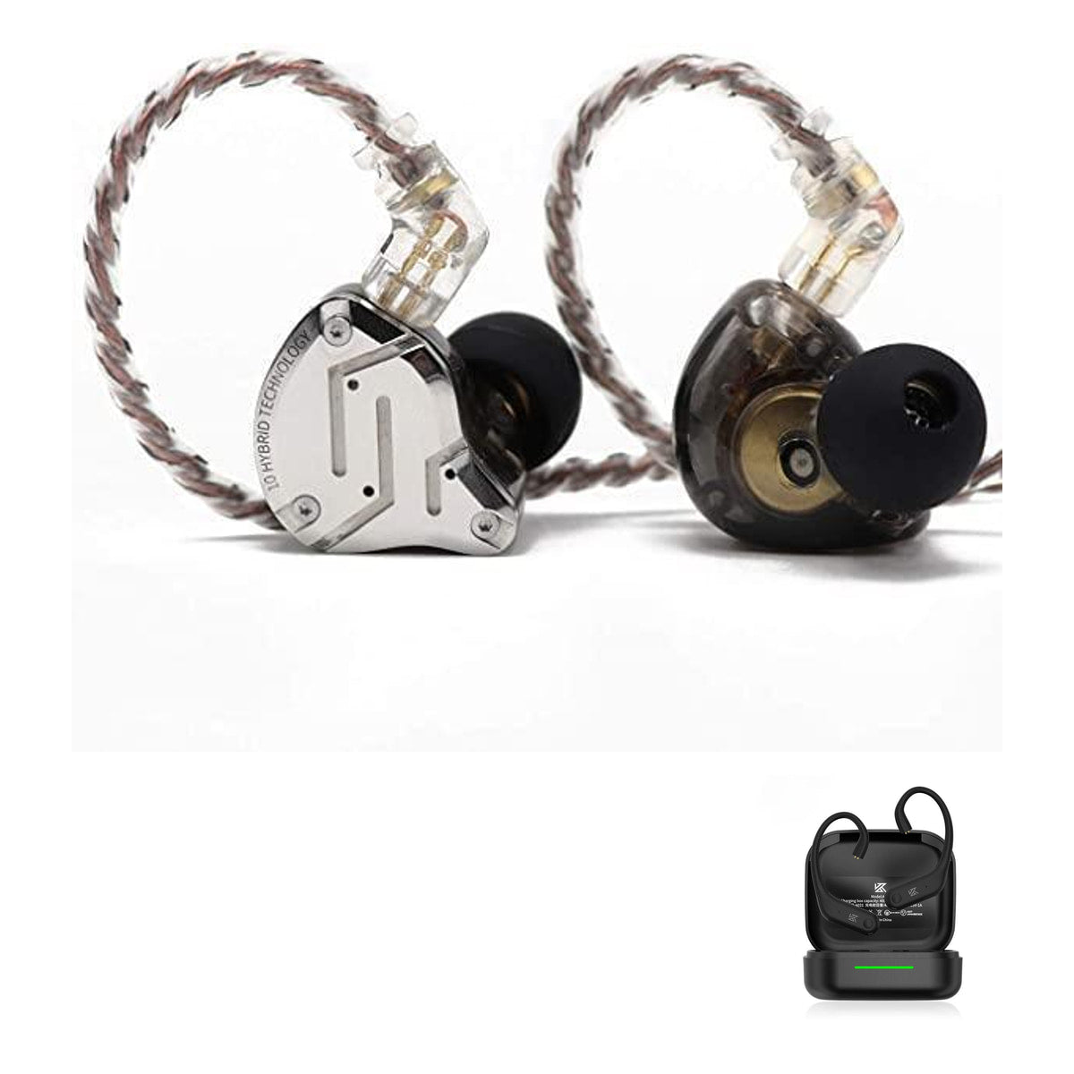 KZ ZS10 PRO - 10 Drivers IEM Earphones with KZ AE01 Bluetooth adapter — Black / No Mic / With Bluetooth, Black / Mic / With Bluetooth