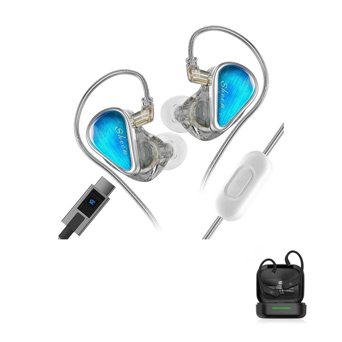 KZ Sheen — Hi-Fi IEM with Dual Dynamic Drivers with KZ AE01 Bluetooth adapter — Silver / USB-C (With Mic) / With Bluetooth