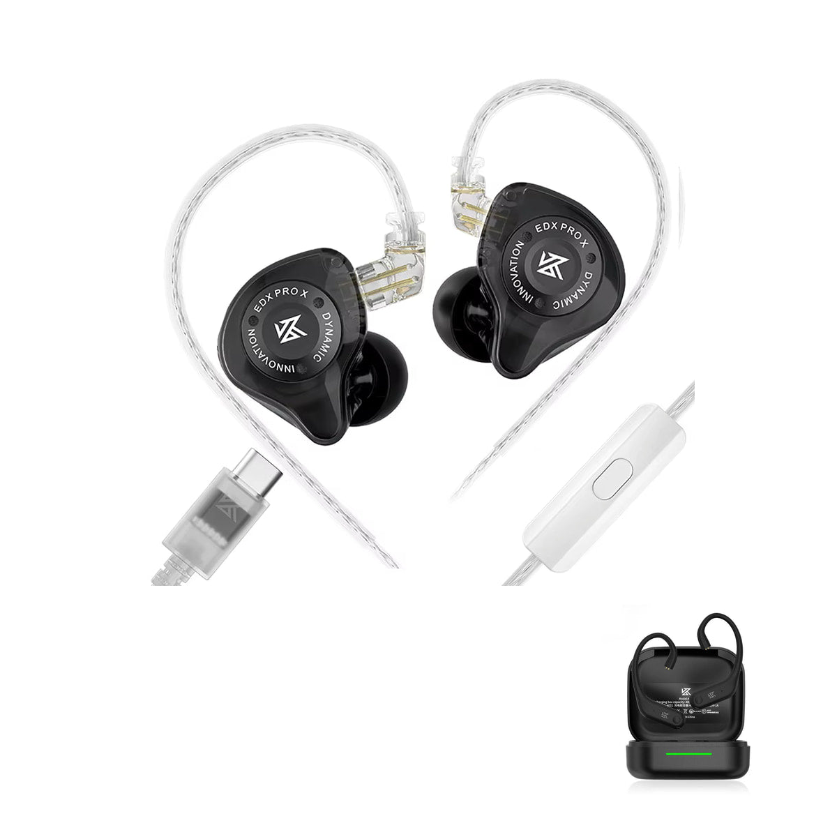KZ EDX PRO X - Dynamic Gaming Earphones with KZ AE01 Bluetooth adapter — Black / USB-C (With Mic) / With Bluetooth