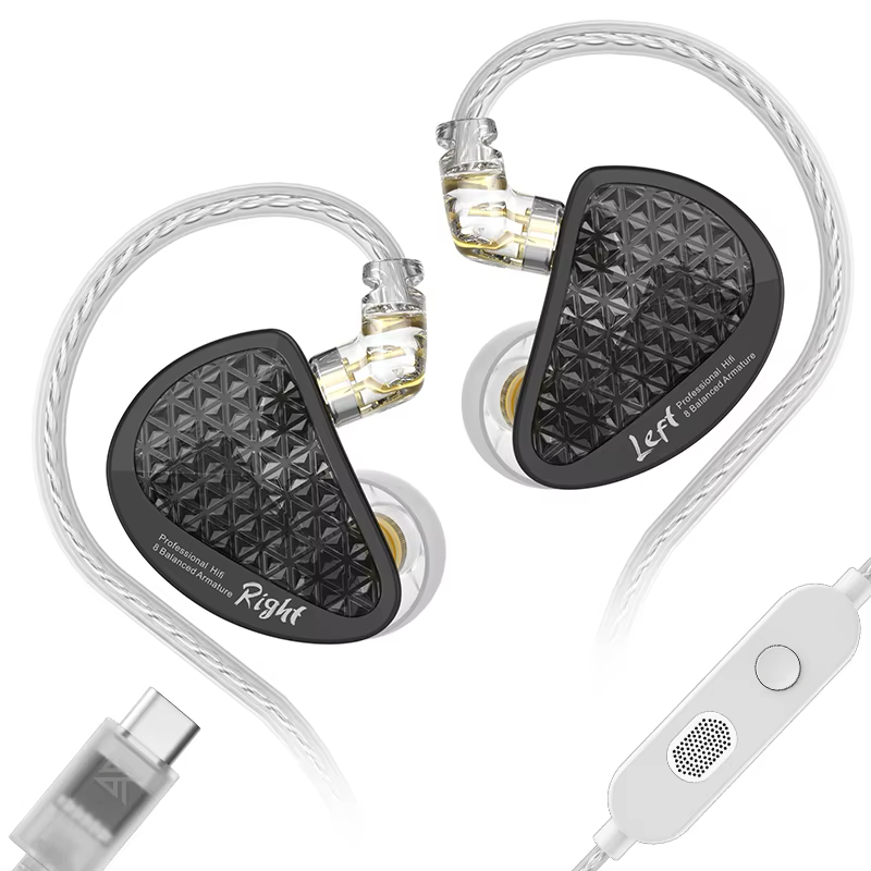 KZ AS16 PRO - 16 Drivers IEM Earphones – Black – USB-C (With Mic)