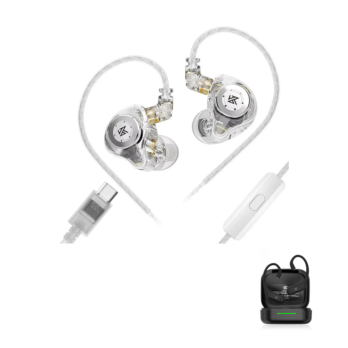KZ EDX PRO - Dynamic Driver IEM Earphones with KZ AE01 Bluetooth adapter — Clear / USB-C (With Mic) / With Bluetooth