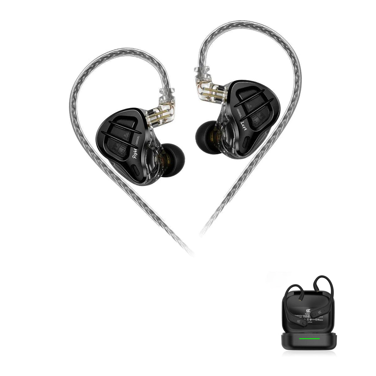 KZ ZAR with KZ AE01 Bluetooth adapter — Black / No Mic / With Bluetooth