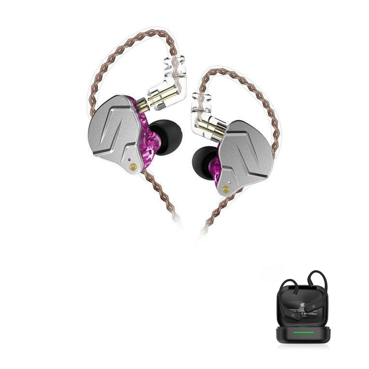 KZ ZSN PRO - Dual Driver IEM Earphones with KZ AE01 Bluetooth adapter — Purple / No Mic / With Bluetooth