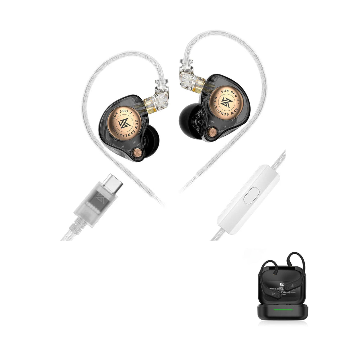 New KZ EDX PRO 2 with KZ AE01 Bluetooth adapter — Black / Mic (Type-C) / With Bluetooth