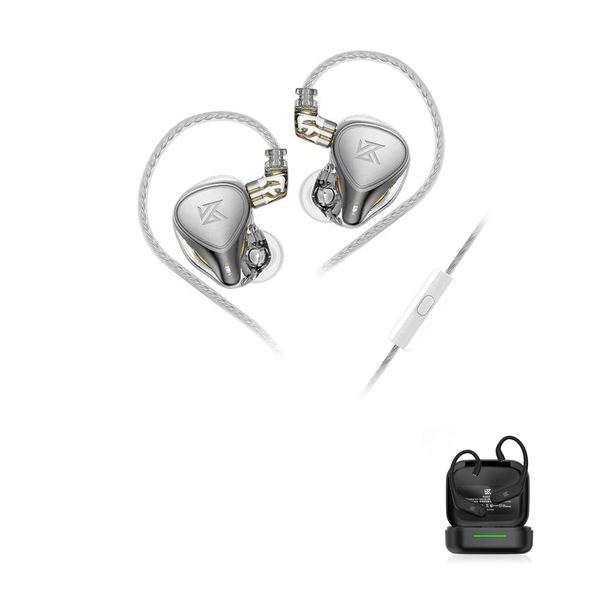 KZ ZEX PRO - 3 Drivers IEM Earphones with KZ AE01 Bluetooth adapter — Silver / No Mic / With Bluetooth, Silver / Mic / With Bluetooth