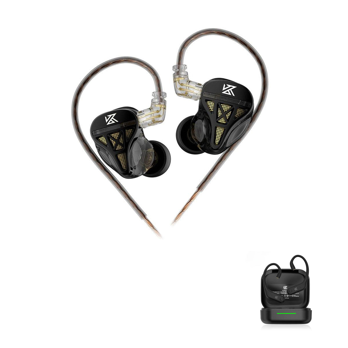 KZ DQS - Dynamic Driver IEM Earphones with KZ AE01 Bluetooth adapter — Black / No Mic / With Bluetooth