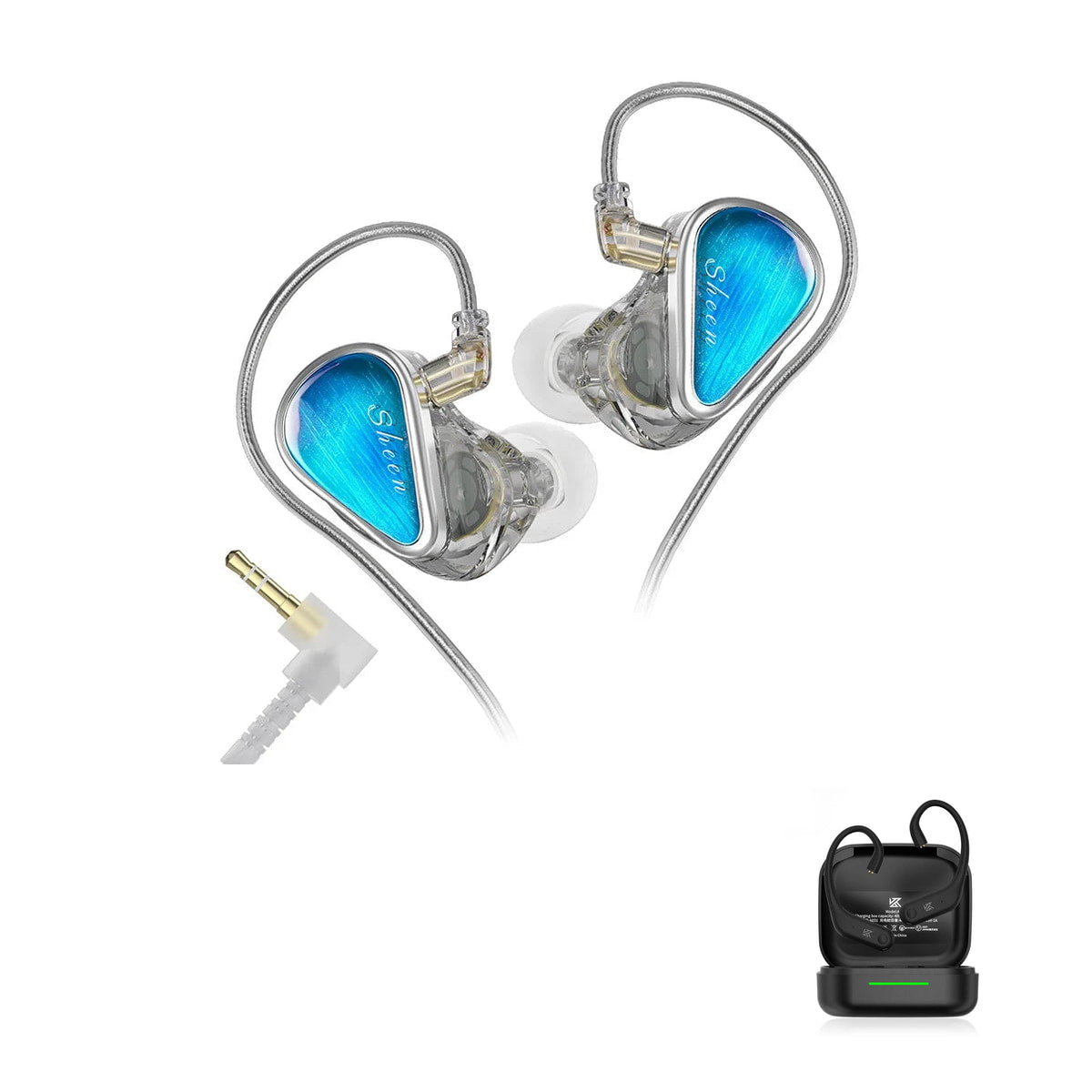 KZ Sheen — Hi-Fi IEM with Dual Dynamic Drivers with KZ AE01 Bluetooth adapter — Silver / 3.5mm (No Mic) / With Bluetooth