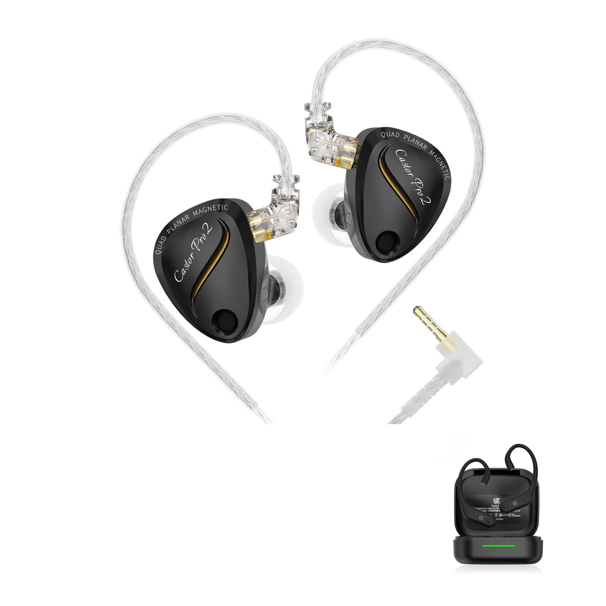 KZ Castor Pro 2 - Planar Hybrid In-Ear Monitors with KZ AE01 Bluetooth adapter — Black / No Mic / With Bluetooth