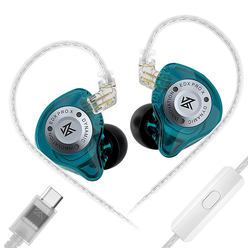 KZ EDX PRO X - Dynamic Gaming Earphones – Cyan – USB-C (With Mic)