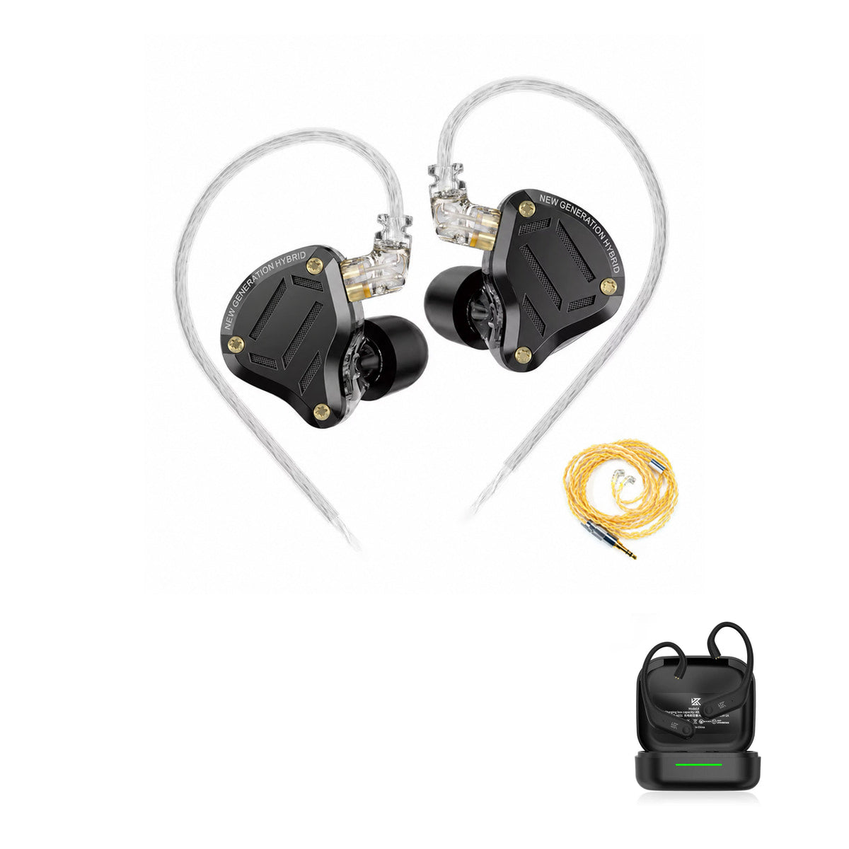 KZ ZS10 Pro 2 with KZ AE01 Bluetooth adapter — Black Upgraded Cable / No Mic / With Bluetooth