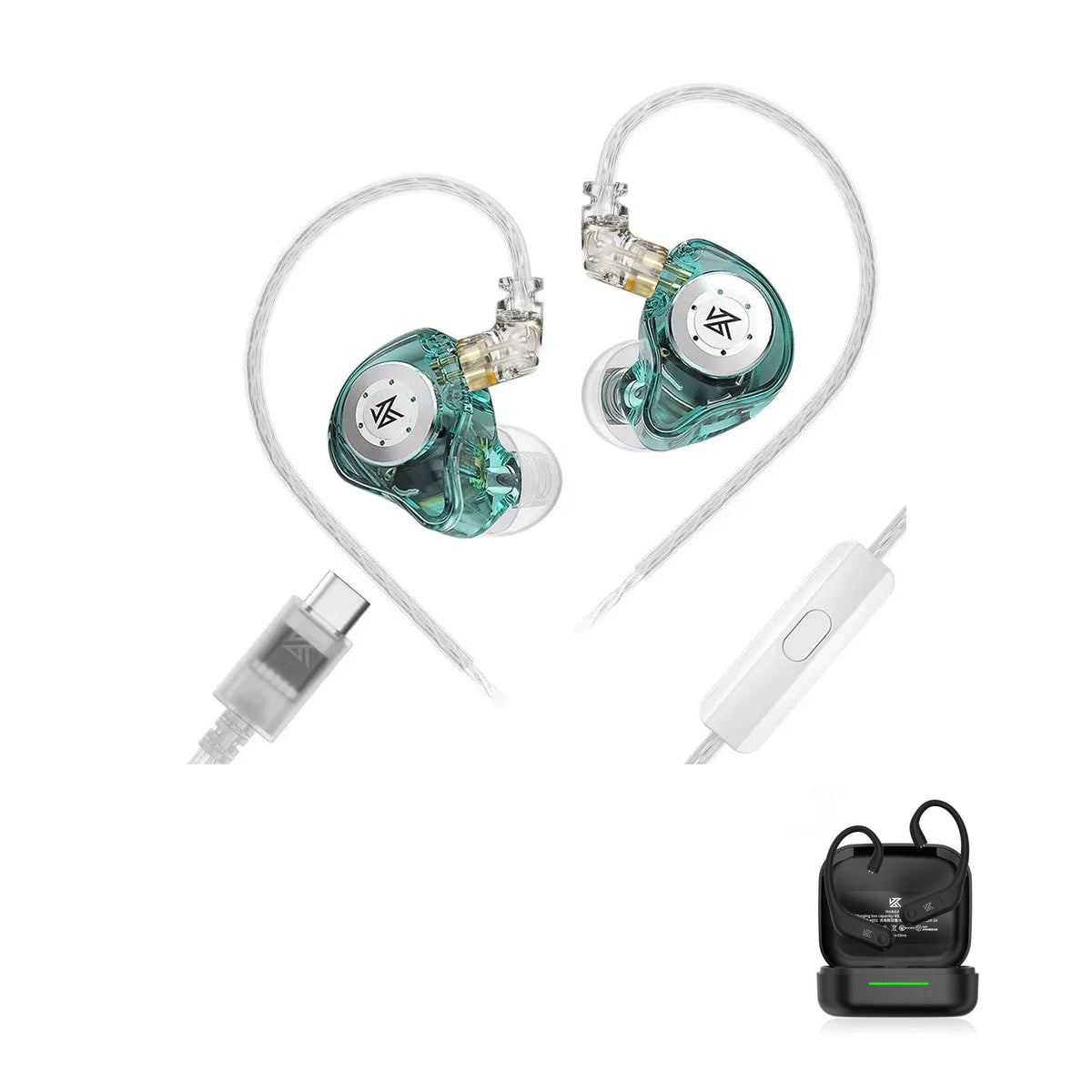 KZ EDX PRO - Dynamic Driver IEM Earphones with KZ AE01 Bluetooth adapter — Cyan / USB-C (With Mic) / With Bluetooth