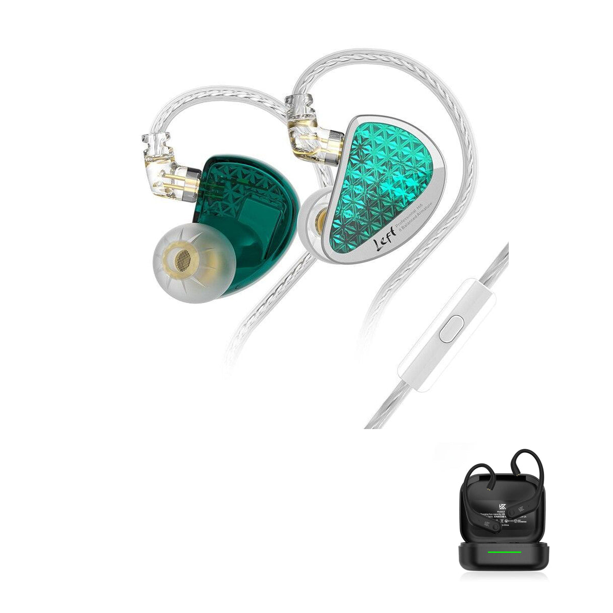 KZ AS16 PRO - 16 Drivers IEM Earphones with KZ AE01 Bluetooth adapter — Cyan / Mic / With Bluetooth