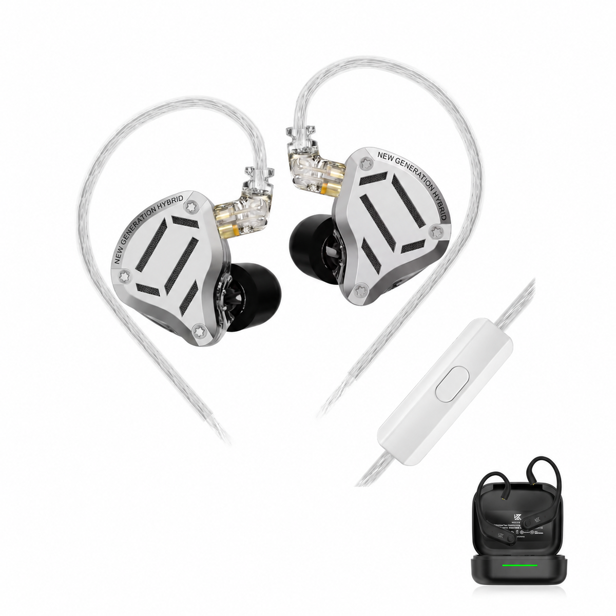 KZ ZS10 Pro 2 Gaming Earphones – Silver – Mic – With KZ AE01 Bluetooth adapter